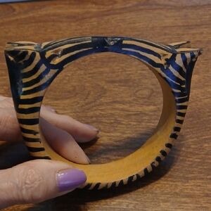 Zebra-Striped Black & Tan Wooden Bracelet